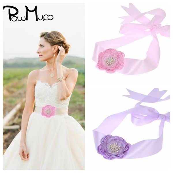 

powmuco solid color flowers belts with pearls rhinestone adjustable maternity sash bridesmaids dress decoration anniversary gift, Black;brown