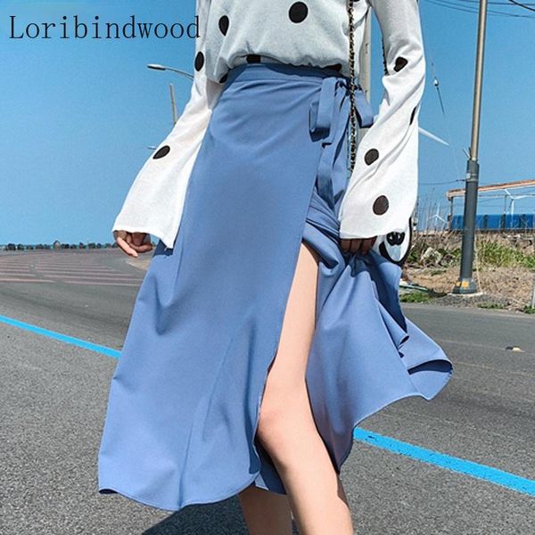 

elegant chic women lace-up one piece solid skirts vintage high waist loose female a-line 2021 summer midi, Black