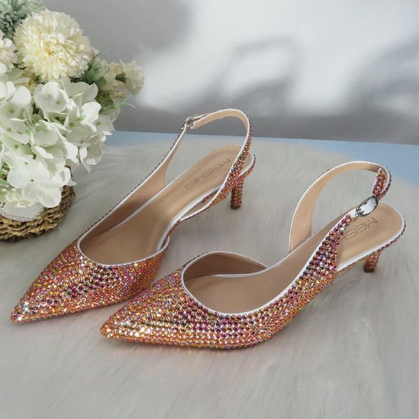 

dress shoes women's sandals 2021 spring thin high heel colored diamonds wedding large size pointed shallow mouth buckle single, Black
