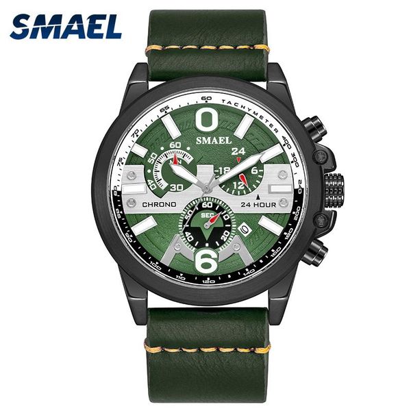 

wristwatches 2021 smael selling fashion calendar clock leather strap quartz male waterproof sl-9010 wrist watches relogio masculino, Slivery;brown