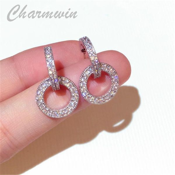 

dangle & chandelier charmwin s925 silver needle earrings for women rhinestone circle fasion jewelry female pe1602