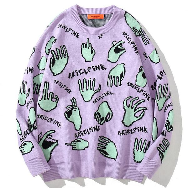 

men's sweaters men vintage gesture knit winter hiphop oversize couple knitwear women harajuku woolen sweater pullover, White;black
