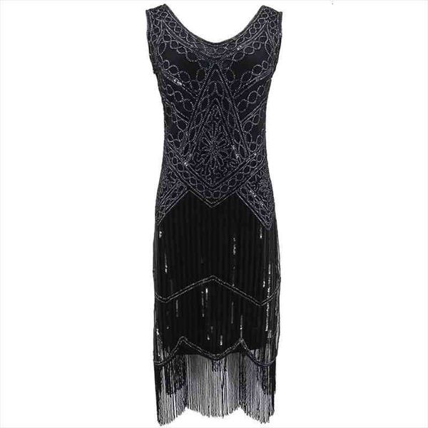 

party robe charleston 1920s gatsby womens dresses flapper sequin fringe midi vestido summer retro black, Black;gray