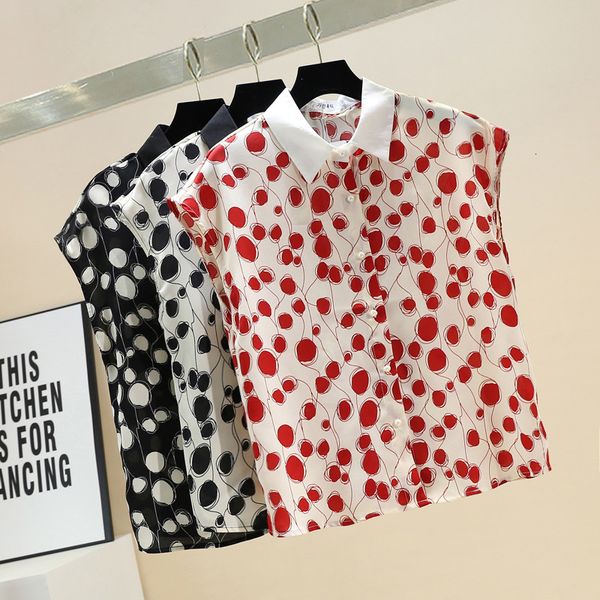 

suits fashion short sleeve lapel women blouse summer thin polka dot printed chiffon shirt ladies, White;black
