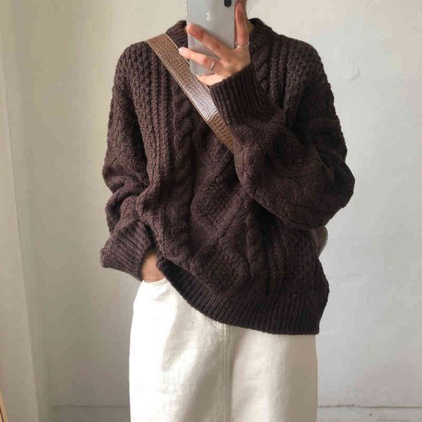 

women's sweaters hzirip outono quente senhoras camisola o pescoÃ§o de malha cor sÃ³lida coreano vintage torÃ§Ã£o manga longa casual all-mat, White;black