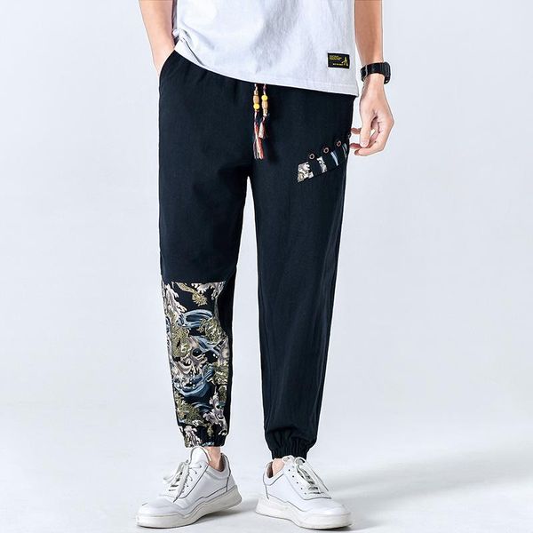

men harem pants 2021 summer fashion hip hop streetwear man casual loose cotton linen male trousers 5xl men's, Black