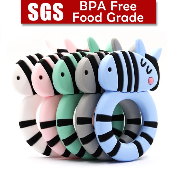 

Safe Baby Teether Rodents BPA Free Animal Zebra Infant DIY Ring Necklace Teether Toddle Silicone Chew Charms Kids Teething Toys, Whitezebra