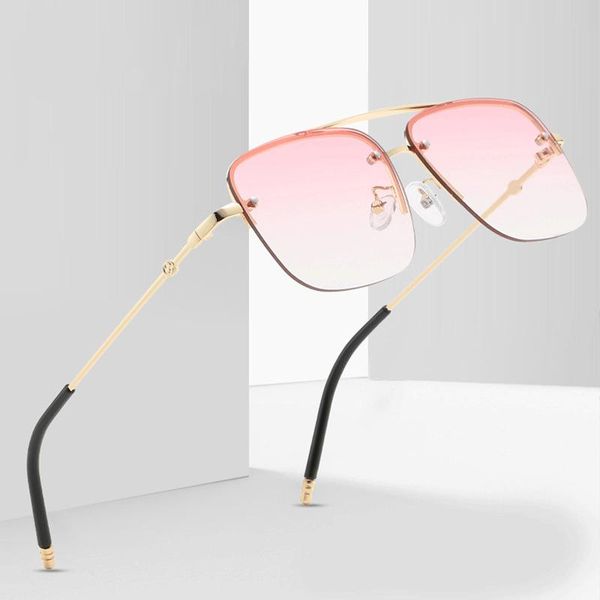 

vintage square half-frame sun glasses for men women metal frame sunglasses uv400 pink bule mirror goggle driving sunglass, White;black