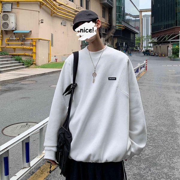 

men's hoodies & sweatshirts solid color lovers clothes coats leisure loose cotton casual fashion round collar pullover size m-2xl, Black
