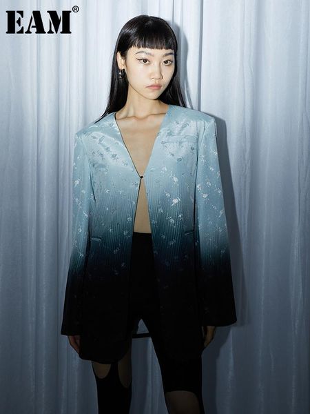 

women's suits & blazers [eam] women blue gradual color thin blazer v-collar long sleeve loose fit jacket fashion tide spring autumn 202, White;black