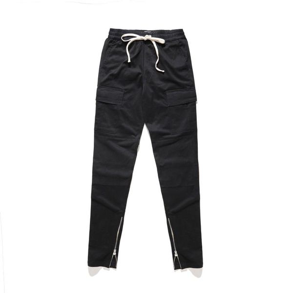

men's pants men hip hop streetwear slim fit drawstring cargo bottom zipper joggers, Black