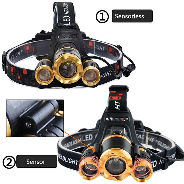 

headlight sensor headlamp zoomable led t6 head torch rechargeable light forehead lamp fishing powerbank 18650 battery headlamps