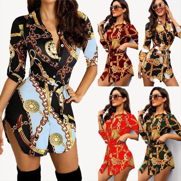 

casual shirt fashion printed women dresses collar multi color optional, Black;gray