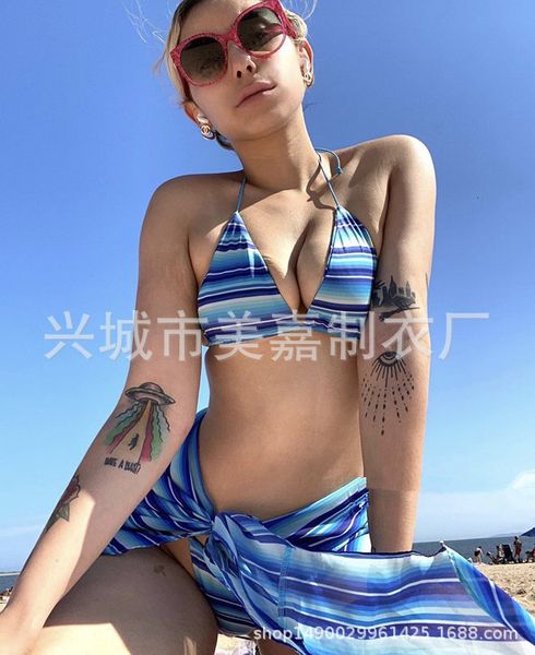 

piece three printed women's bikini, Black;white