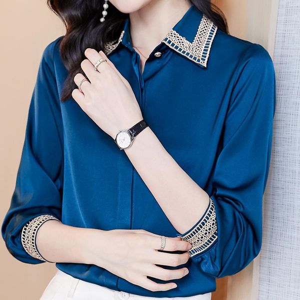 

women's blouses & shirts long sleeve blouse women blusas mujer de moda 2021 turn down collar chiffon shirt femme f108, White
