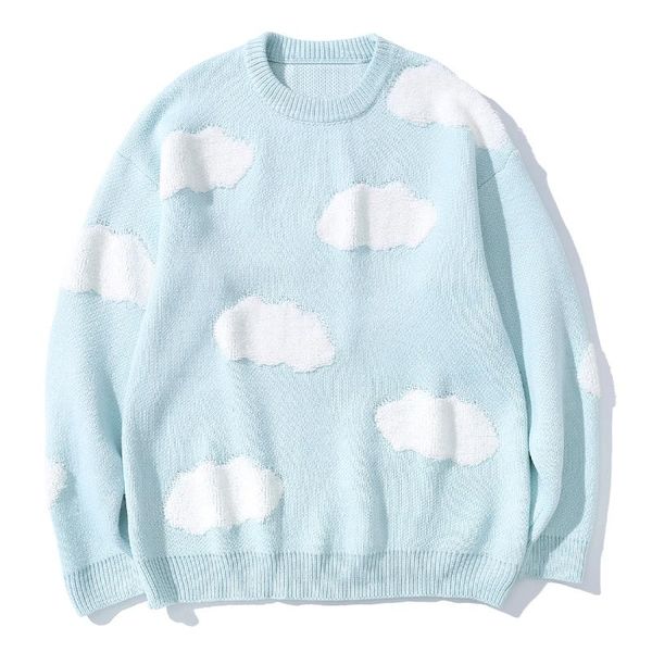 

men's sweaters harajuku oversize sweater pullover men cloud jacquard knitted hip hop streetwear retro 2021 autumn winter male, White;black