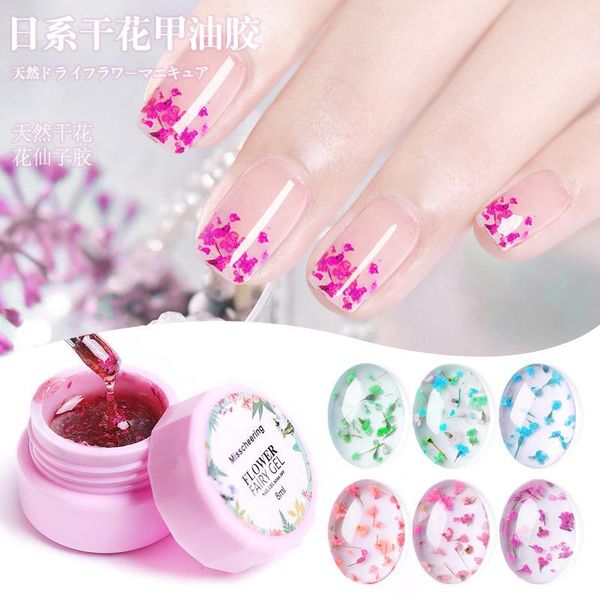 

nail gel art japanese dry flower glue transparent fairy petal potherapy polish plant, Red;pink