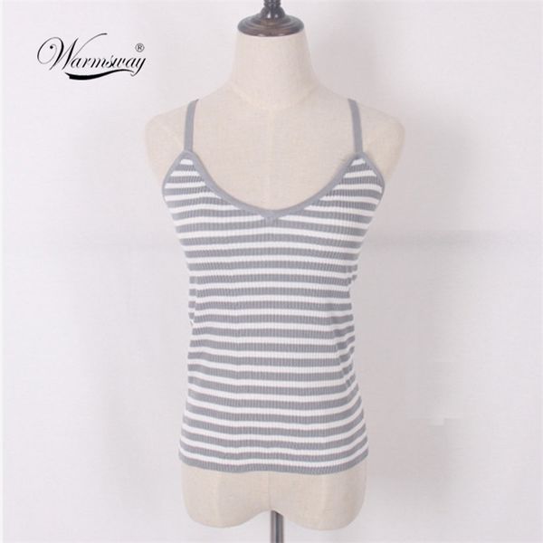 

knitted striped tank women summer camisole vest simple stretchable ladies v neck slim strappy camis a-004 210522, White