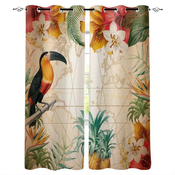 

toucan flower fruit pineapple map blackout curtains home decor living room window children's bedroom curtain & drapes