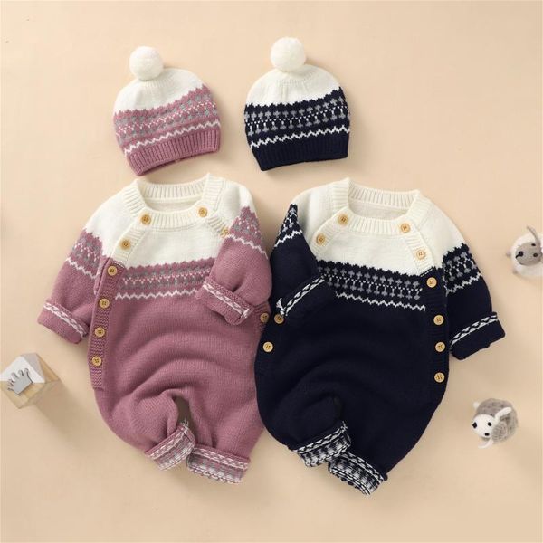 

jumpsuits thick warm infant baby rompers winter born boy girl clothes knitted sweater jumpsuit hooded kid toddler outerwear 2021, Blue