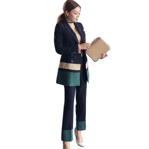 

women's two piece pants spring fashion women black blazer suit set trousers + blazers 2pc female sets plus size autumn tracksuit, White
