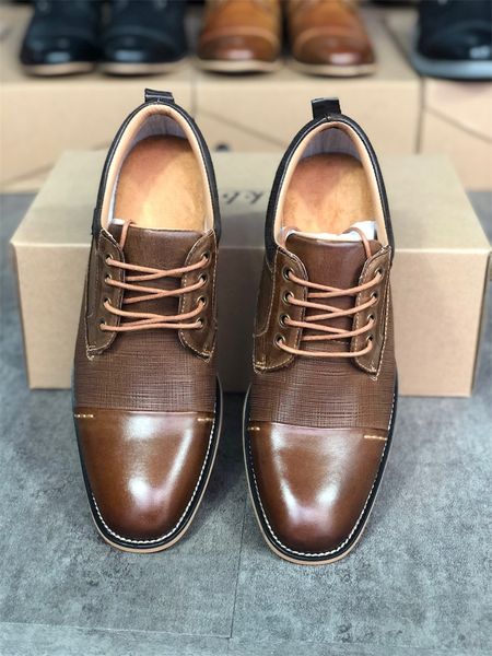 

genuine leather dress shoes men brogues oxfords business shoe designer loafer classic lace up office party trainers with box 011, Black
