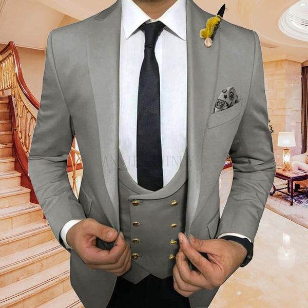 Abiti da uomo Blazer Fashion Abito grigio 3 pezzi Slim Fit Groom Wedding Custom Plus Men Tuxedo Mens Jacket Vest Pants Set