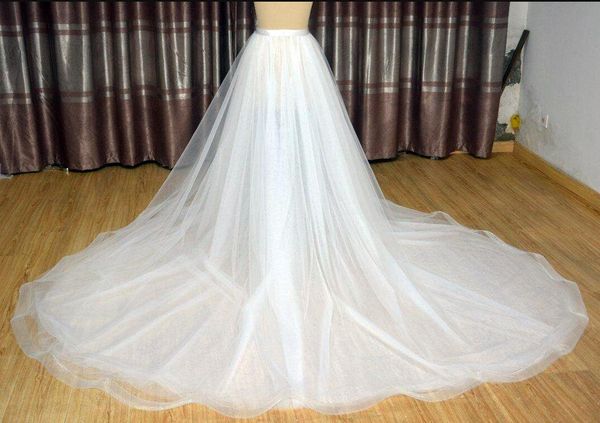 

wedding sashes removable bridal skirt, overskirt, tulle custom ball gown long train size, White
