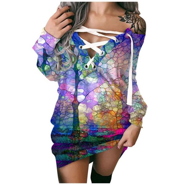 

women's hoodies & sweatshirts women dresses autumn long casual pocket bandage sleeve hooded loose oversized pullover hoodie dress, Black