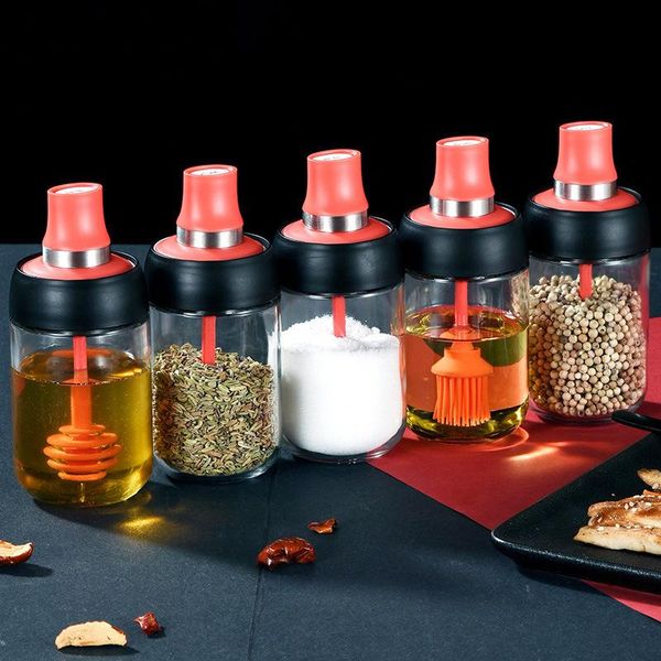 

storage bottles & jars spoon cover one to flavor pot kitchen moisture-proof glass seasoning bottle more function honey ration brush