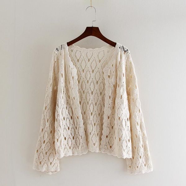 

women's jackets women knitted cardigan 2021 summer plus size net yarn hollow out sun clothes shawl coats elegant jacket female outerwea, Black;brown