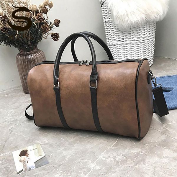 

pu leather travel bag large capacity handbags weekend duffle luggage bags black brown fitness shoulder xa315m duffel