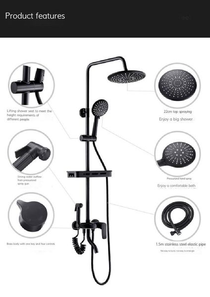 

uythner quality chrome/black bath shower mixer faucet rotate tub spout wall mount 8" rainfall head with handshower bathroom sets