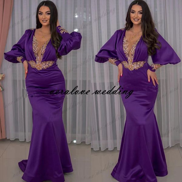 

purple evening dresses long sleeve applique beads mermaid prom gowns for women party wear vestidos formales, Black
