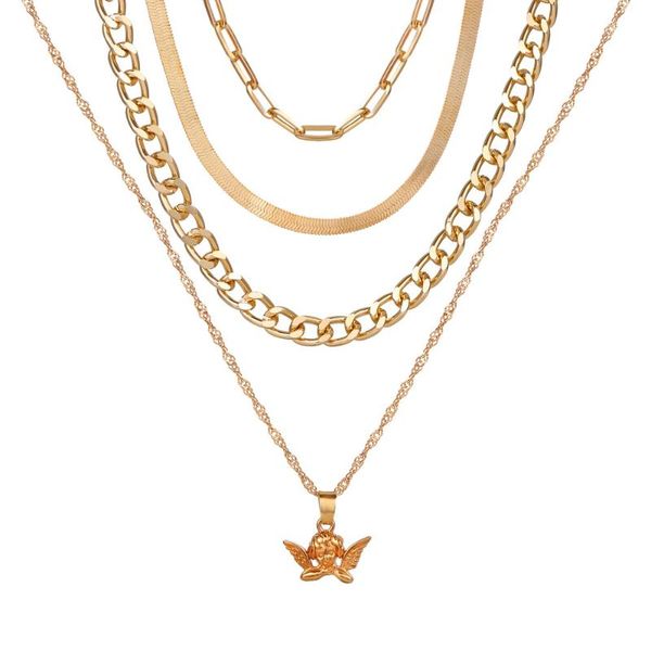 

pendant necklaces multilayer snake bone chains choker punk retro alloy angel necklace for women fashion jewellery, Silver
