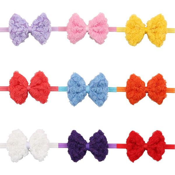 

hair accessories baby girls solid color chiffon flowers bows elastic headband cute handmade bowknot infant hairband kids po props, Slivery;white