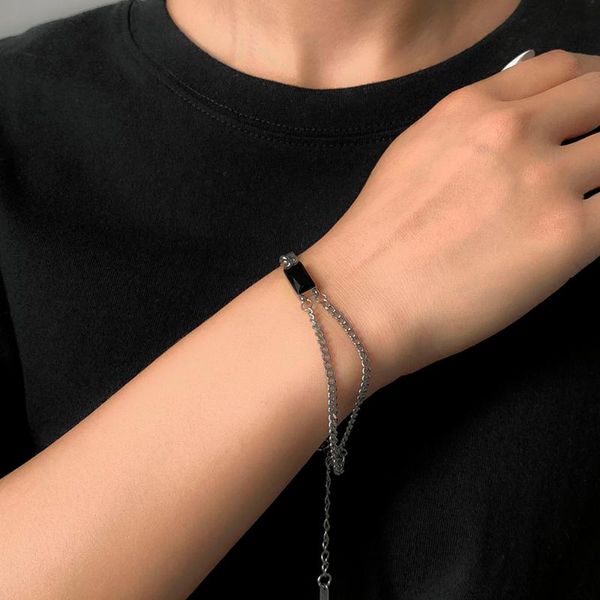 

link, chain lacteo 2021 neo gothic black rhhinestone bangle bracelet jewelry for women hip hop double layered metal charm