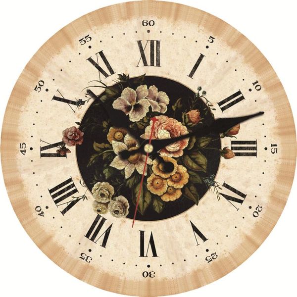 

wall clocks 14 inch flowers style clock wooden round roman numeral battery operated vintage kitchen farmhouse decor