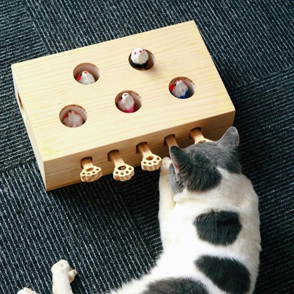 

cat toys funny wooden toy box interactive game kitten hunting and hole design puzzle cartoon mouse
