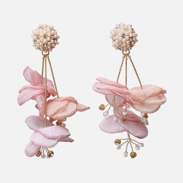 

dangle & chandelier handmade lace flower earrings vintage personality imitation pearls yarn drop for women fashion jewelry gift, Silver