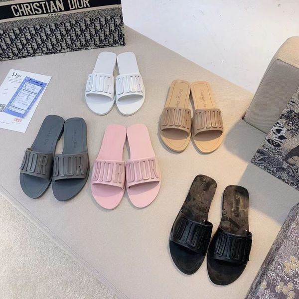 

metal letter flat slippers women's summer 2021 new net red leather casual flip flop beach sandals, Black