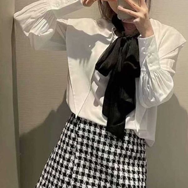 

women's pants & capris japo estilo blusa primavera moda coreana temperamento casual contraste irregular lao manga comprida pht8, Black;white