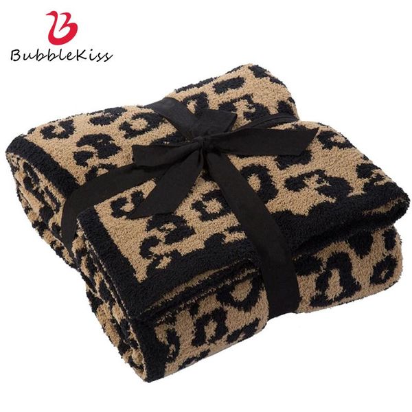 

bubble kiss fluffy home sofa decorative fleece blanket nordic style fashion leopard plush for beds soft adults shawl blankets