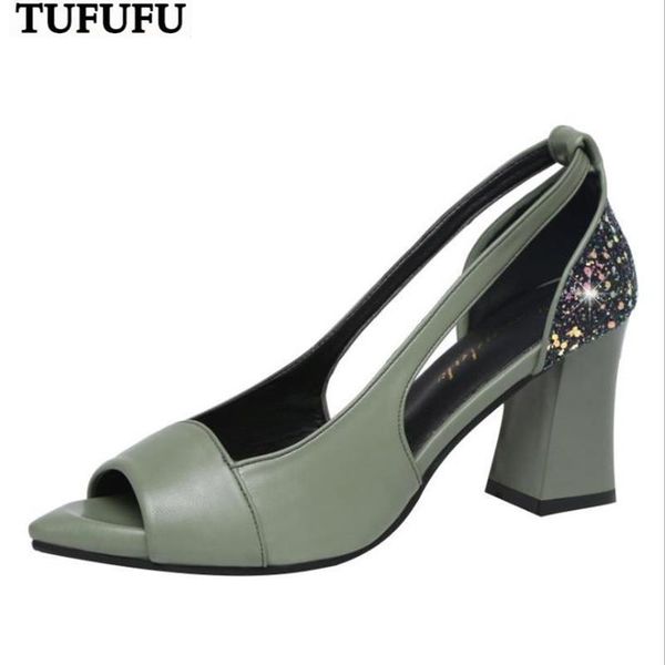 

sandals summer peep toe high heels back bling pumps open dress shoes chunky women sandalias mujer lhcgy, Black