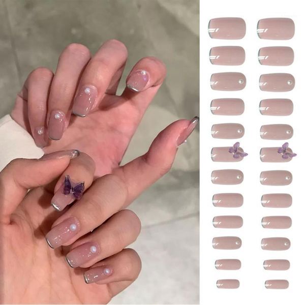 

butterfly false nails full cover artificial fake detachable manicure press on decoration diy nail art1, Red;gold