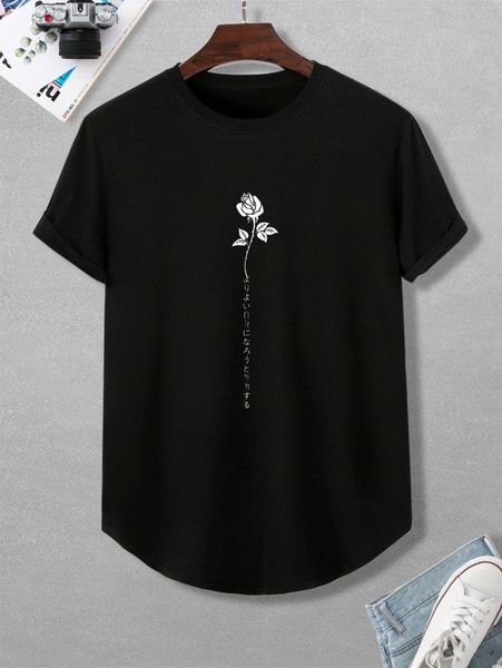 

men rose & japanese letter graphic tee k8rn#, White;black
