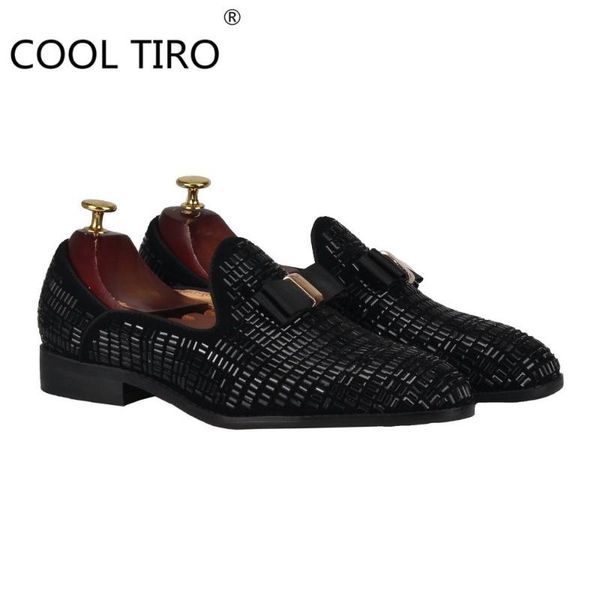 

dress shoes cool tiro rhinestones mens splicing leather slip on moccasin flats party wedding slippers casual loafers, Black