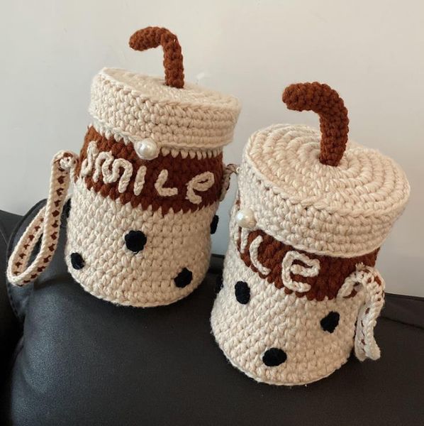 

woolen woven bags autumn/winter fashion cute one-shoulder messenger hit color bucket bag