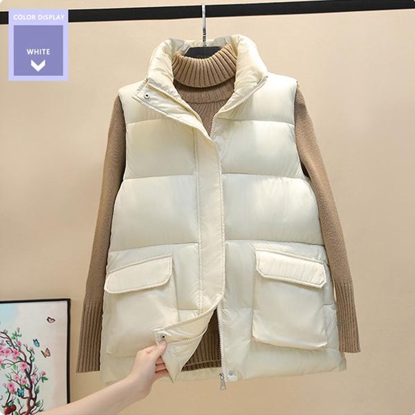 

women's vests down cotton vest coat women winter 2021 style european fashion short jacket trend solid color, Black;white
