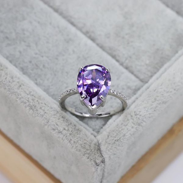 

cluster rings s925 sterling silver luxury amethyst diamond ring simple design women's elegant personalized wedding, Golden;silver